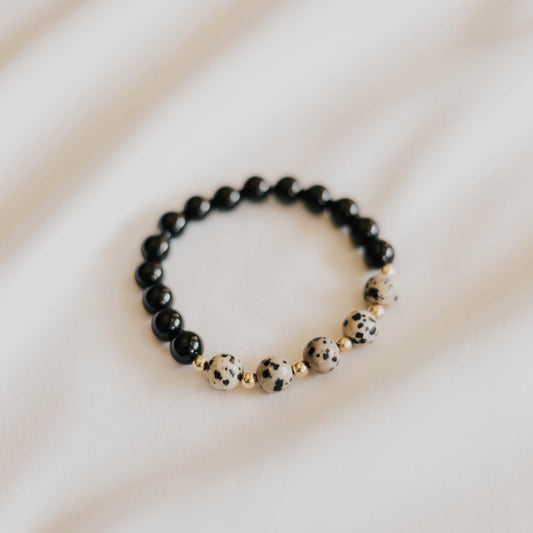 Dalmatian Jasper + Onyx Bracelet - AMBEROSE JEWELRY