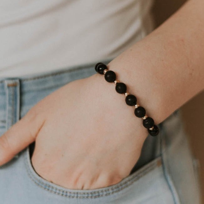 Lava + Onyx Bracelet - AMBEROSE JEWELRY